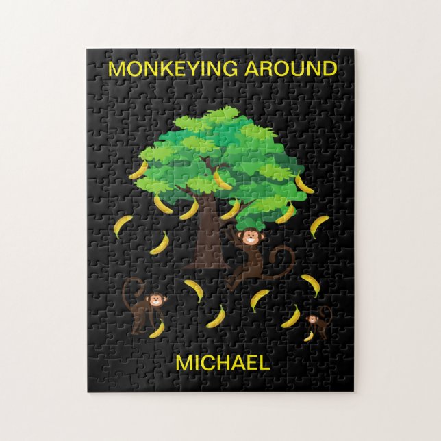 "Monkeying Around" Puzzle avec le nom de l'enfant. (Vertical)