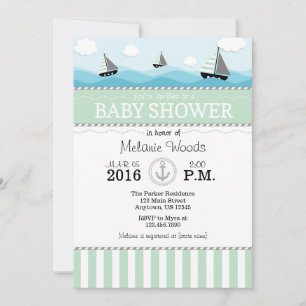 Monnaie Bleu Baby shower Nautique Invitation