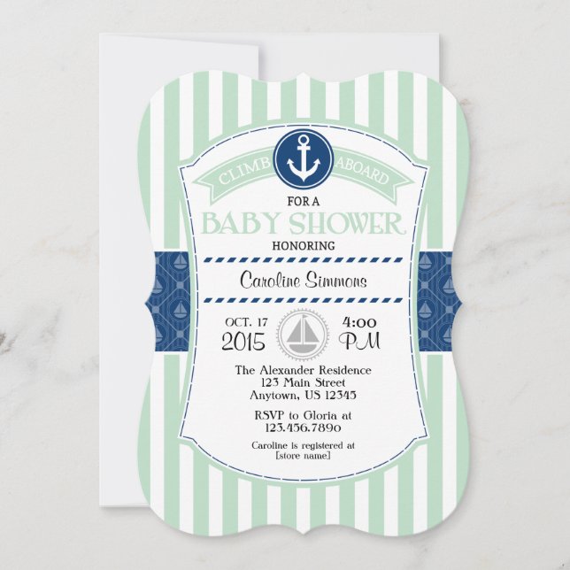 Monnaie Bleu Baby shower Nautique Invitation (Devant)