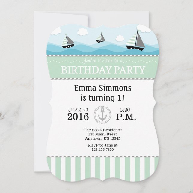 Monnaie Bleu Nautique Anniversaire Invitation (Devant)