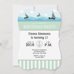 Monnaie Bleu Nautique Anniversaire Invitation