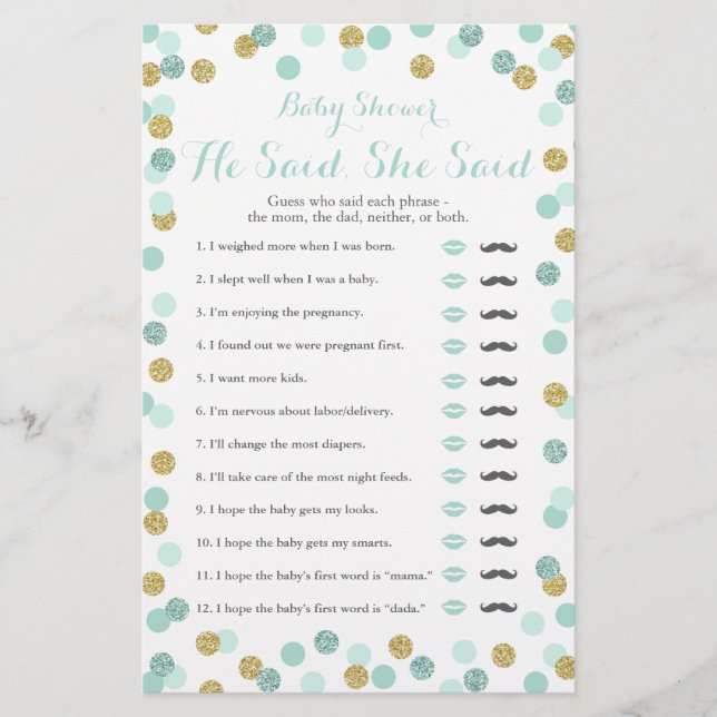 Monnaie et Baby shower d'or Il a dit qu'elle a dit (Devant)