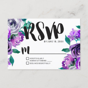 Monnaie et violet Rose Floral Mariage RSVP Réponse