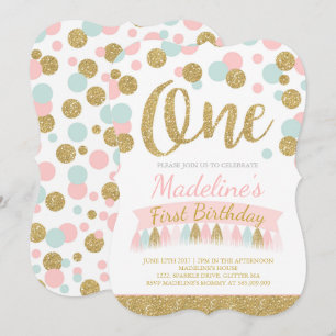 Monnaie Rose et Or 1er anniversaire Invitation