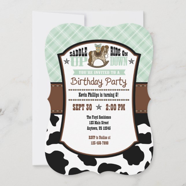 Monnaie Vert Plaid Cowhide Cowboy Invitation d'ann (Devant)