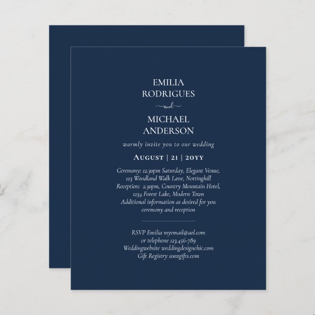 Monochrome moderne tout en un Mariage budget (Devant / Derrière)