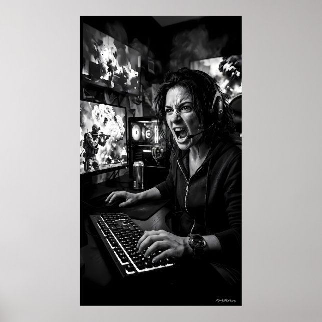 Monochrome Total Rage Gaming Room Poster (Devant)