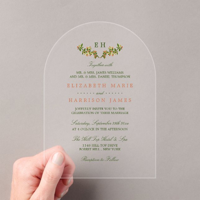 Monogram Apple Branch Wedding Invitation (In situ (ordinateur de poche))