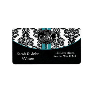 Monogram aqua, étiquette d'adresse de retour