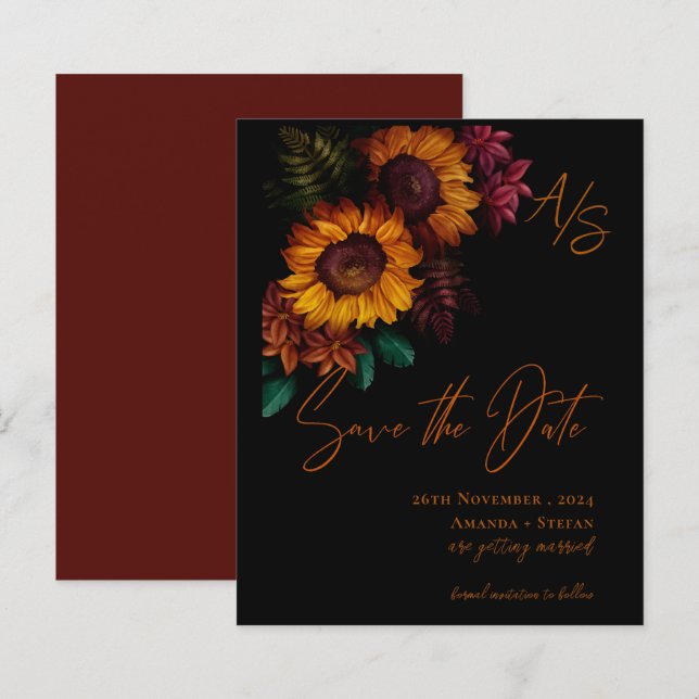 Monogram Black Burnt Orange Wedding Enregistrer la (Devant / Derrière)
