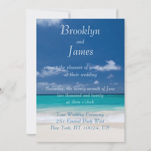 Monogram Blue Beach Wedding Invitations (Devant)