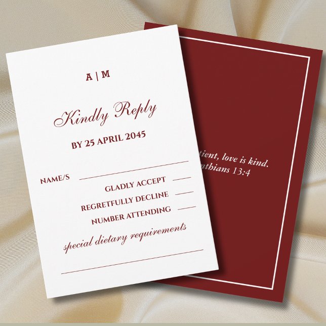 Monogram Burgundy Christian Wedding RSVP Card (Créateur téléchargé)