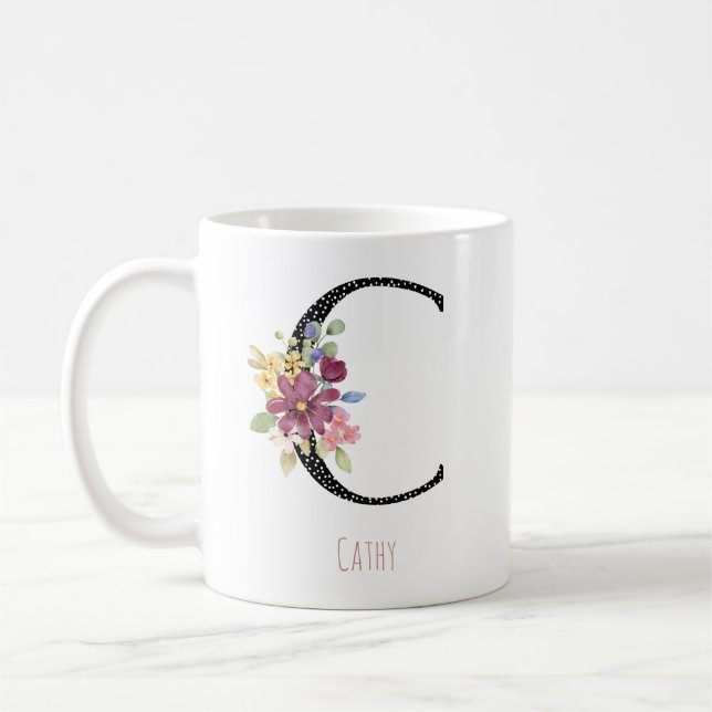 Monogram C Floral Name Polka Dot Coffee Mug (Gauche)
