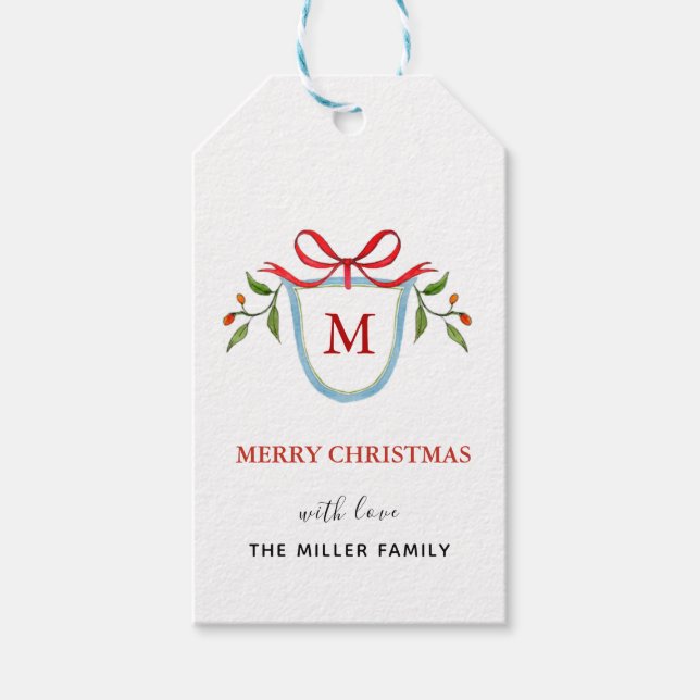 Monogram Citrus Crest Holiday étiquettes cadeaux (Devant)