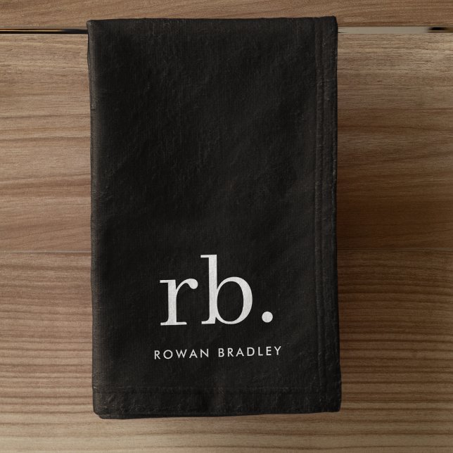 Monogram Classic Elegant Minimal Black and White (Sleek black modern monogram custom towels.)