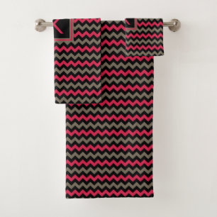 Monogram Crimson Brown Black Chevron Motif