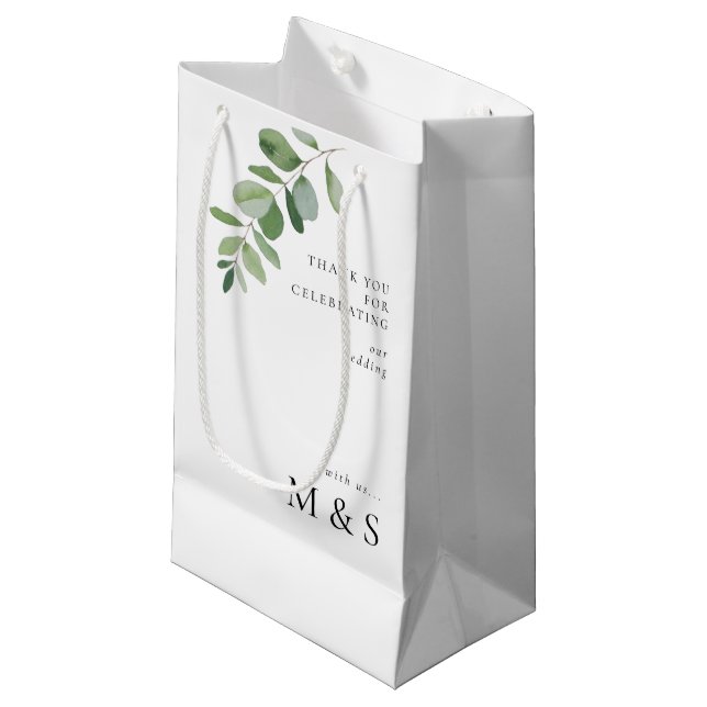 Monogram Eucalyptus Merci Mariage Favor Cadeau Sac (Devant Angle)
