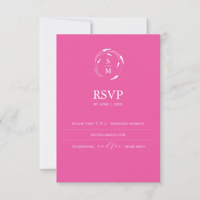 Monogram Fuchsia Pink RSVP Card Mariage Website (Devant)