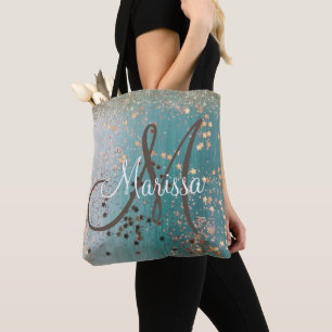 Monogram Gold Stars sur Sac fourre-tout Turquoise