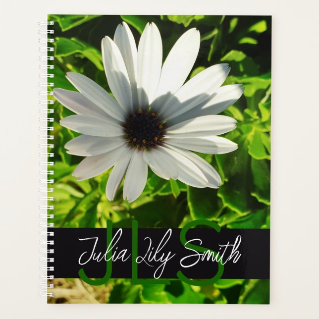 MONOGRAM INITIALES NOM PETITE PHOTO EN FLEURS BLAN (Devant)