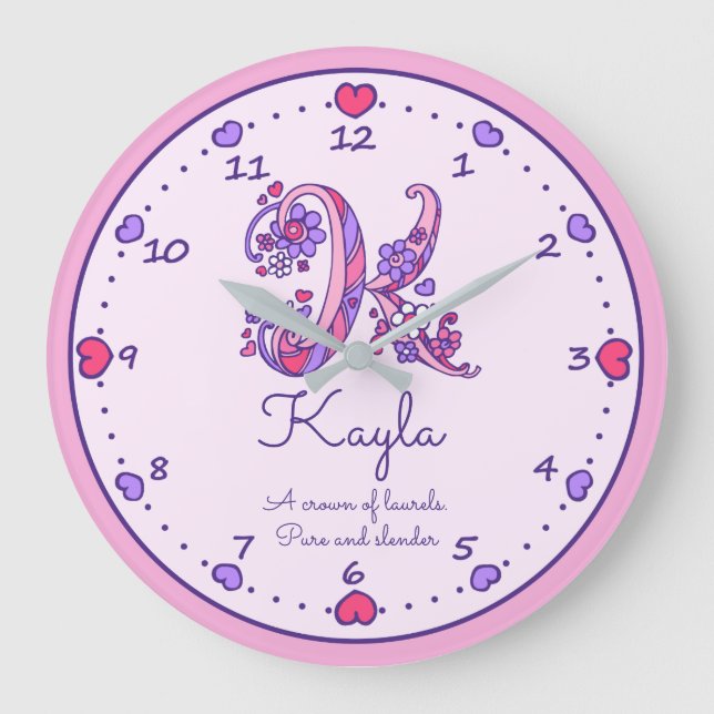 Monogram K Kayla nom du coeur signifiant horloge (Recto)