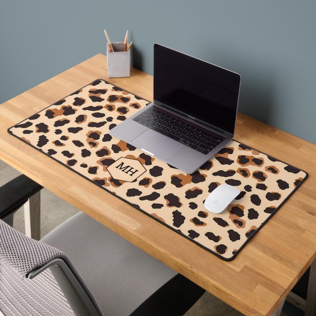 Monogram Leopard Brown Chic Girly Poster de animal (Bureau 2)