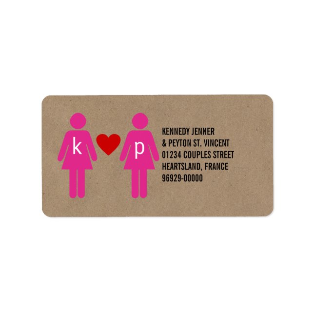 Monogram Love Couple Mariage Étiquettes de adresse (Devant)