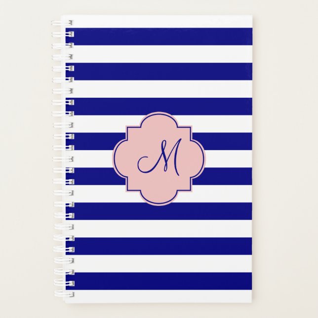 Monogram Marine bleu et bébé rose Motif rayé (Devant)