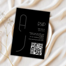 Monogram Minimal Wedding Qr Code Black RSVP 