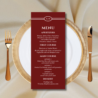 Monogram Modern Burgundy Christian Wedding Menu