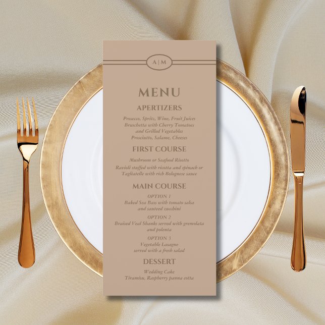 Monogram Modern Taupe Christian Wedding Menu (Créateur téléchargé)