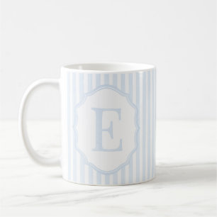 Monogram Mug Letter E, Blue Striped