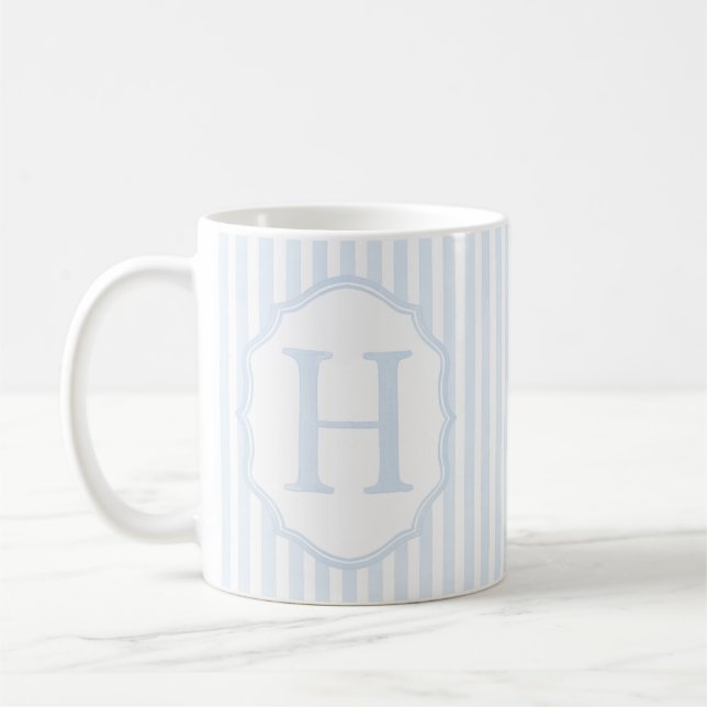 Monogram Mug Letter H, Blue Striped (Gauche)