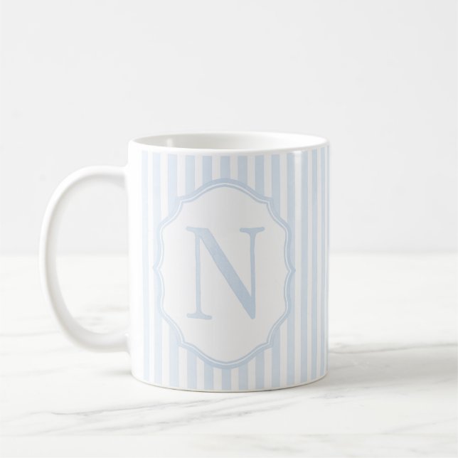 Monogram Mug Letter N, Blue Striped (Gauche)