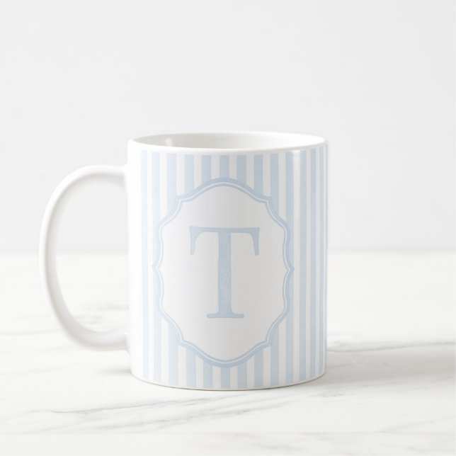 Monogram Mug Letter T, Blue Striped (Gauche)
