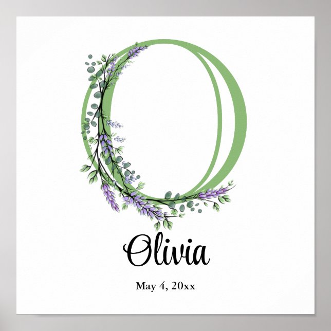 Monogram O Lavender Eucalyptus nursery  Poster (Devant)