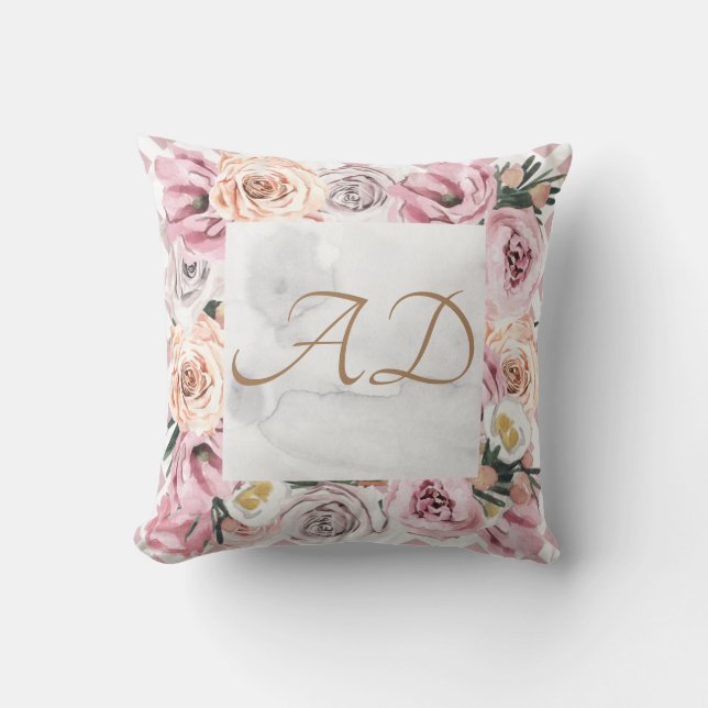 MONOGRAM PERSONNALISER rose image coussin imprimer (Recto)