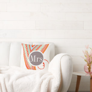 Monogram Pink Mint Taupe Motif moderne Coussin