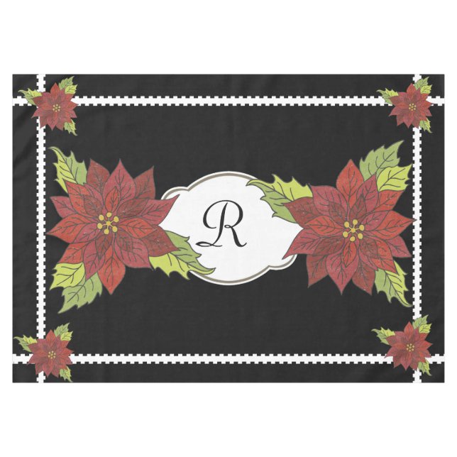 Monogram Poinsettias sur la nappe de Noël (Devant (Horizontal))