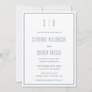 Monogram poussiéreux bleu et blanc mariage modern