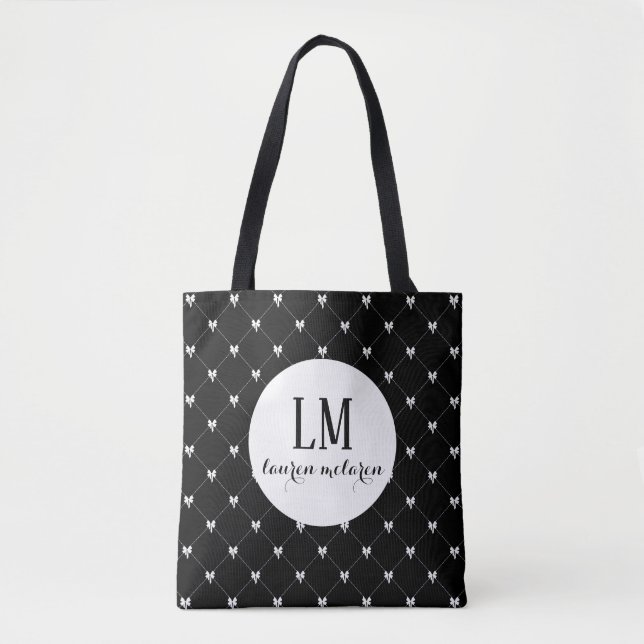 Monogram Script Bow Tote Bag – Black & White (Devant)
