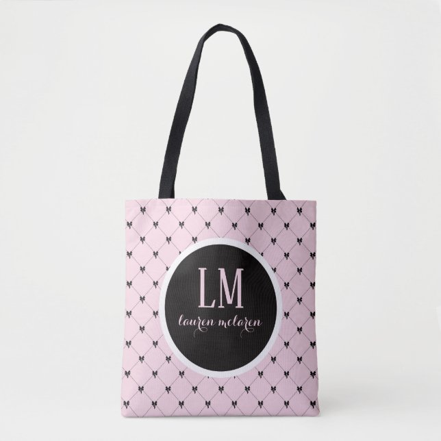 Monogram Script Bow Tote Bag – Pink & Black (Devant)