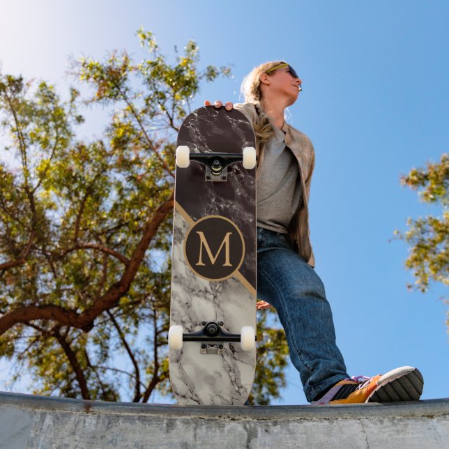 Monogram Skateboard - Black White Marble Stone (Extérieur 1)