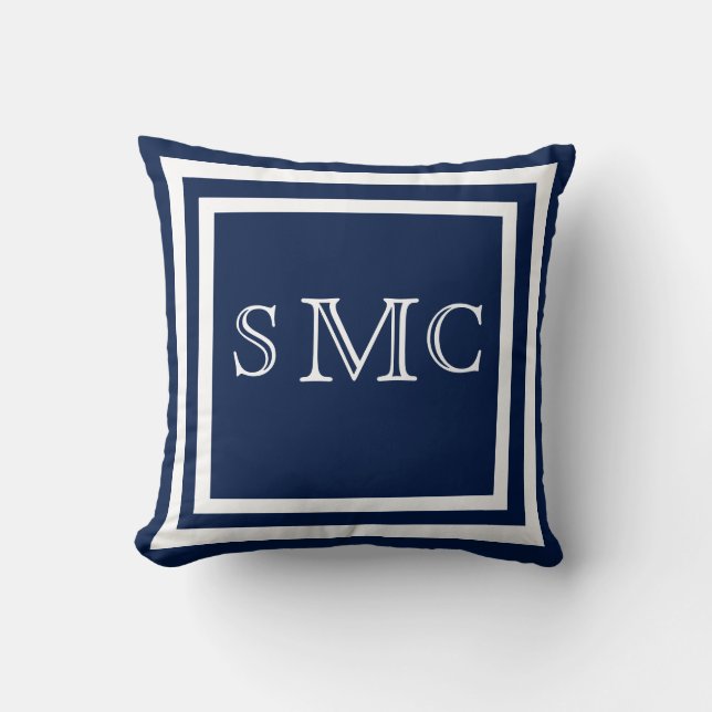 MONOGRAM Solide bleu foncé Simple coussin clair (Recto)