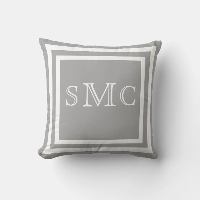 MONOGRAM Solide gris clair blanc clair coussin (Recto)