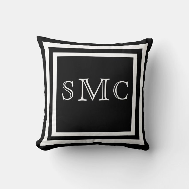 MONOGRAM Solide noir blanc clair coussin (Recto)