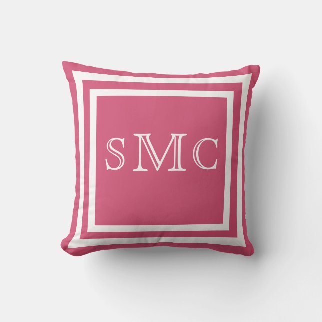 MONOGRAM Solide rasberry rose blanc clair coussin (Recto)
