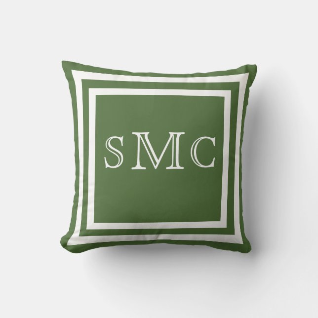 MONOGRAM Solide vert doux blanc clair coussin (Recto)
