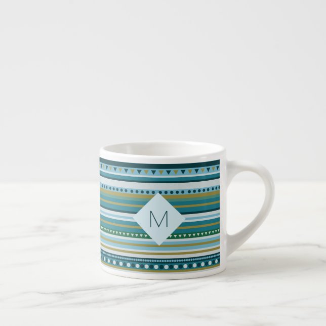 Monogram Tribal Turquoise Blue Motif Espresso Mug (Droite)