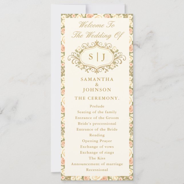 Monogram Vintage Ivory Wedding Ceremony Program (Devant)